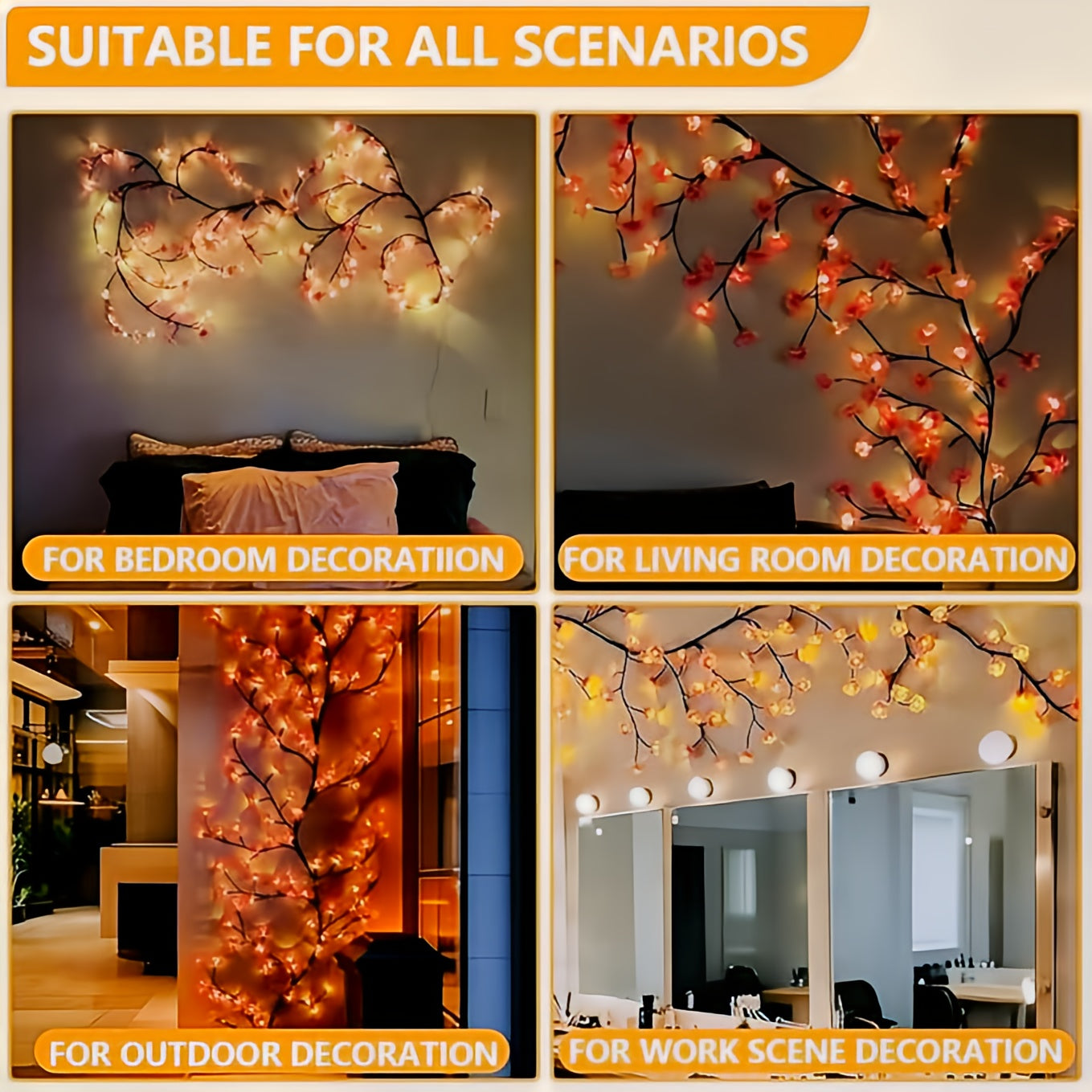Lumi Cherry LED Tree Branch Lights for Wall 3.94 FT 48 LED